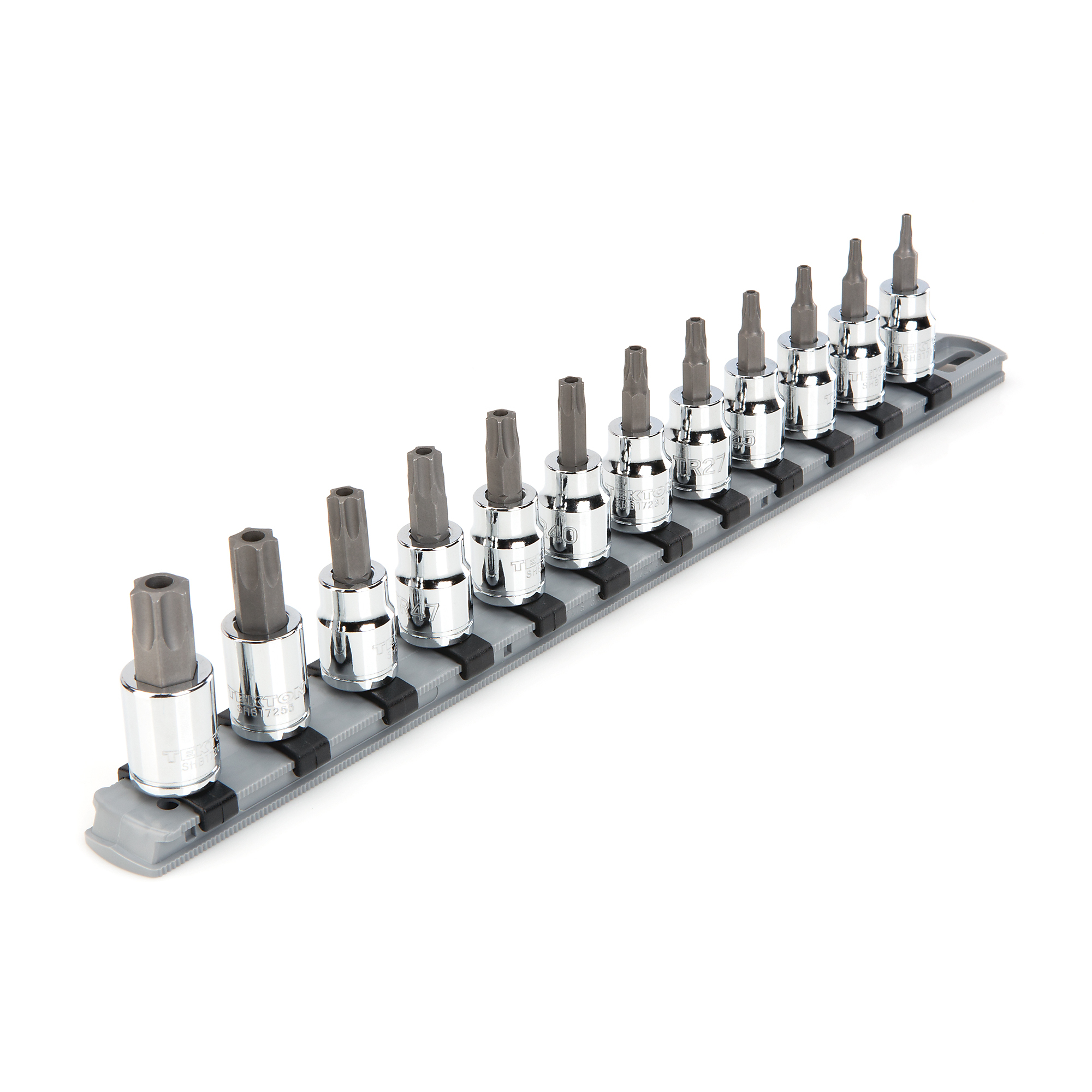 TEKTON 3/8 Inch Drive Tamper-Resistant Torx Bit Socket Set with Rail, 12-Piece (TR10 - TR60) | SHB91104